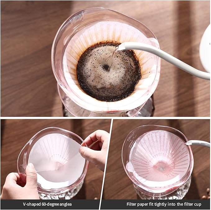 Bincoo Pour Over Coffee Dripper and Filters 2-4 Cups Size 02,Safe Tritan Plastic Coffee Dripper with 50pcs Filters Paper,Slow Brewing Coffee Pour Over for Cafe,Travel,Home(Pink)