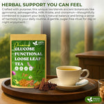 Load image into Gallery viewer, FreshDrinkUS, Glucose Functional Loose Leaf Tea | 4oz | Herbal Blend of Gymnema, Milk Thistle, Dandelion Root, Cinnamon &amp; Ashwagandha – Naturally Caffeine-Free, Premium Quality, Balanced Flavor. Vegan