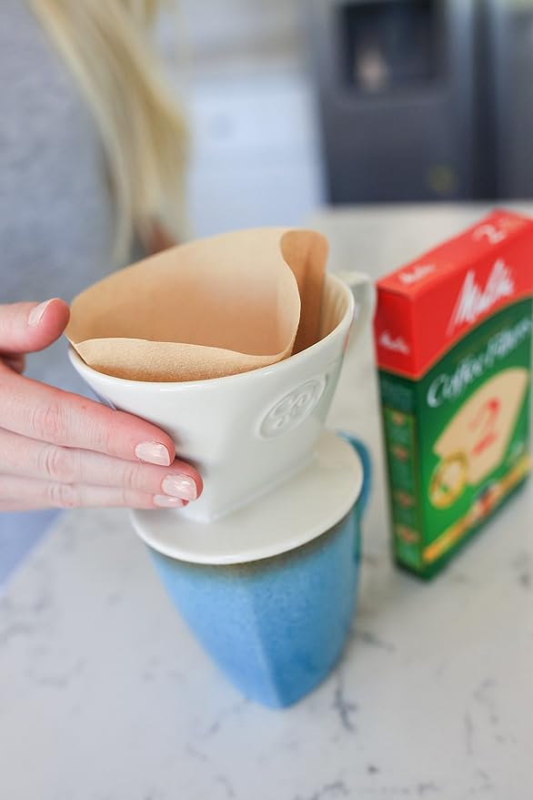 Simply Charmed Ceramic Pour Over Coffee Maker with 40 Count Melitta Filters - Elegant Single Serve Coffee Dripper for Rich Brewed Pour Over Coffee - Base Measures 4", Height 3" - Brews 8-16 oz