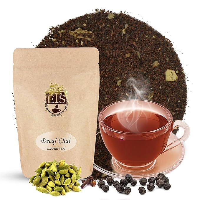 English Tea Store Decaf Chai | Loose Leaf Tea Pouches - 4oz | CO2 Decaffeinated Black Tea with Ginger Cardamom Cinnamon Clove and Black Pepper | Traditional Indian Spiced Chai Blend
