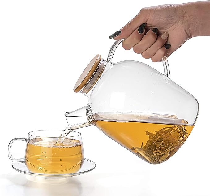 Tealyra - Glass Stove-top Kettle 60-ounce - Teapot - Heat Resistant Borosilicate - Pitcher - Carafe - No-Dripping - For Tea Juice Water - Hot or Iced - 1800ml