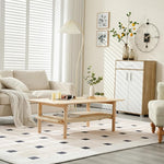 Load image into Gallery viewer, Kmax Coffee Table with Storage, Farmhouse Wood Living Room Tables Rectangular Center Table with Rope Woven/Rattan Storage Shelf for Living Room Reception - Natural Color