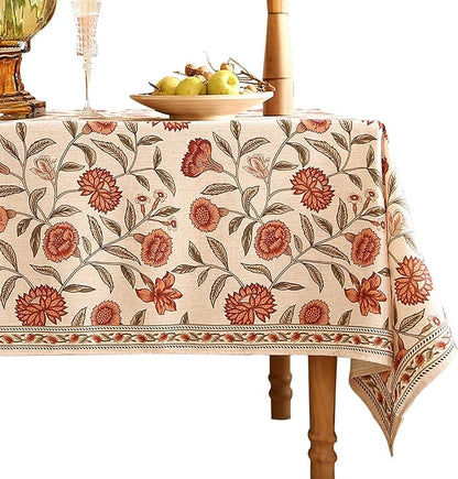 Designer French Table Cloth for Rectangle Table,Linen Orange Floral Pattern Indoor Tablecloth,Wrinkle Resistant Decor Table Cloth for Dining Thanksgiving Kitchen,55"*79"-Alvarado D