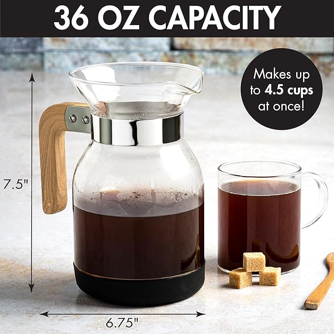 Primula Park Pour Over Park Set with Permanent Reusable Removable Ultra Fine Micro Mesh Stainless Steel Filter, Coffee Dripper Pour Over Maker Brewer Pot, Borosilicate Glass, Easy to Use, 36 oz