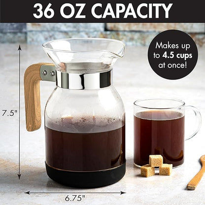 Primula Park Pour Over Park Set with Permanent Reusable Removable Ultra Fine Micro Mesh Stainless Steel Filter, Coffee Dripper Pour Over Maker Brewer Pot, Borosilicate Glass, Easy to Use, 36 oz