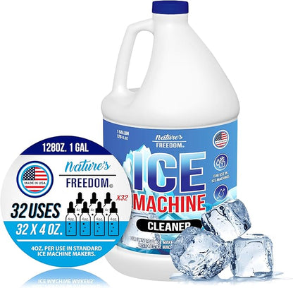 Nature's Freedom Ice Machine Cleaner - 4 Gallons (128 Uses) - Nickel-Safe Descaler, Made in USA, Universal Compatibility for Commercial/Residential Ice Makers such as Whirlpool, Scotsman and All
