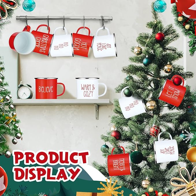 Sieral 9 Pcs Christmas Enamel Coffee Mugs 12 oz Winter Holiday Mugs with Quotes Seasonal White and Red Christmas Party Favor Cups Funny Novelty Xmas Coffee Cups for Women Men Coworkers Office