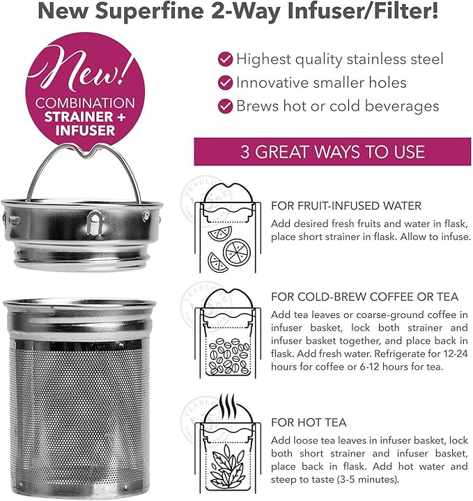 Teabloom - The ORIGINAL All-Brew Travel Tumbler & Thermos | OPRAH’s Favorite | 16oz/480ml Insulated Water Bottle/Tea Flask/Cold Brew Coffee Mug