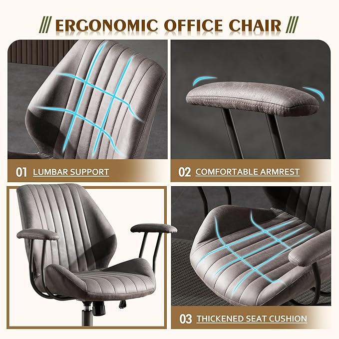 High Back Office Chair,Modern Swivel Office Chair,Black Suede Fabric Gaming Chair,Height Adjustable Home Office Desk Chair with Lumbar Support