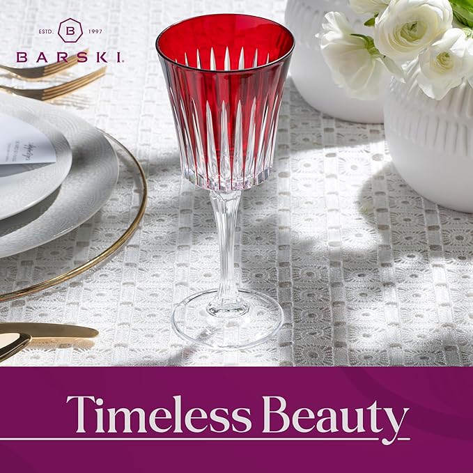 Barski European Colored Wine Glasses - Set of 6 Wine Goblets for Red Wine or White Wine - Elegant Colored Glassware Water Goblets - Gift Ready Colored Stemware, Colorful Wine Glasses, 10 oz, Ruby