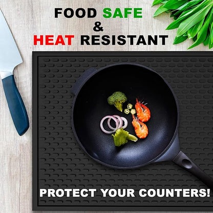 2 Pack Silicone Bar Mat - 1/2 Inch Thick Heat-Resistant and Food Safe Drip Mat - Spill Mats for Counter Top - Kitchen Service Mat, Coffee Bar, Restaurant - Drying Mat - 18 x 12 Inches