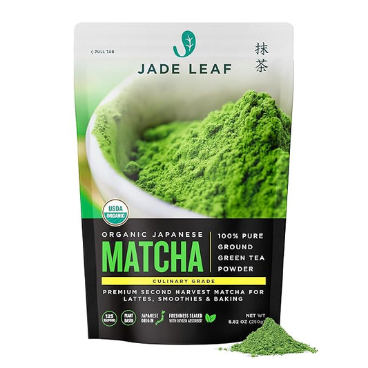 Jade Leaf Matcha Organic Premium Ceremonial Grade Matcha Green Tea Powder - Japanese - Culinary, Ingredient, Ceremonial Barista Teahouse, Latte, Collagen, 8.8 Ounce (Pack of 1), Culinary