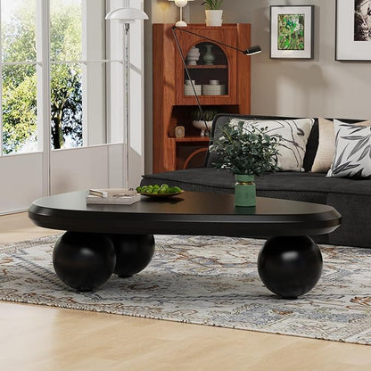 Cute Cloud Coffee Table, Modern Coffee Tables for Living Room, Easy Assembly, Round Edge Irregular Tea Table End Table, Funky Contemporary Low Coffee Table for Bedroom (Black Oval, L41)