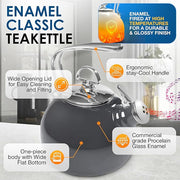 Chantal Classic Teakettle, 1.8 QT, Enamel On Steel, 2-Tone Harmonica Whistle, Rapid Boil and Even Heating (Onyx)