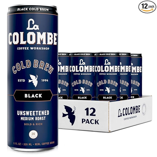 La Colombe Coffee, Cold Brew Black, Unsweetened, 11 fl oz Cans (Pack of 12), Coffeehouse Quality, Natural Sweetness, Specialty Grade Coffee Beans, Ready-to-Drink On-the-Go
