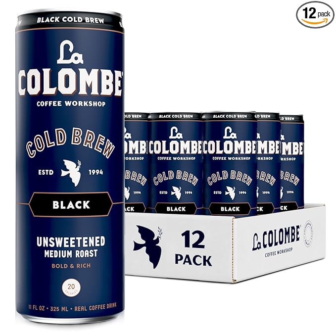 La Colombe Coffee, Cold Brew Black, Unsweetened, 11 fl oz Cans (Pack of 12), Coffeehouse Quality, Natural Sweetness, Specialty Grade Coffee Beans, Ready-to-Drink On-the-Go