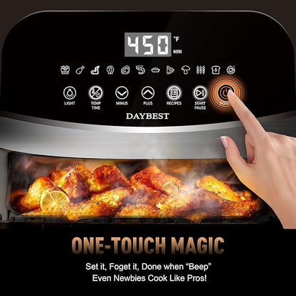 Next-Gen Non Toxic Air Fryer Stainless Steel 12-in-1 Classic Basket Premium Ceramic Coating, Metal Inner 450°F Dual Heats Even Cook, 6 QT Midsize 120V, DAYBEST Easy Clean Parts (Stainless Steel)