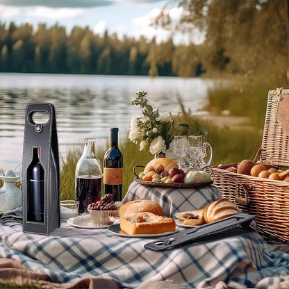 Abbylike 4 Pcs Wine Tote Bag Reusable Leather Wine Carrier Tote Wine Purse Case Holder Single Bottle Champagne Beer Gift Bags Carrier for Christmas Wedding Birthday(Window Style,Black)