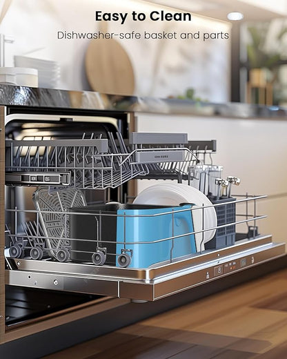 Nuwave Brio Plus Air Fryer 8 Qt, New & Improved, PFAS-FREE, 7 Digital One-Touch Cook Functions that AIR FRY, BAKE, ROAST, DEHYDRATE, TOAST, REHEAT, PREHEAT, 150 Presets, 50°F~400°F (Cozy Blue)