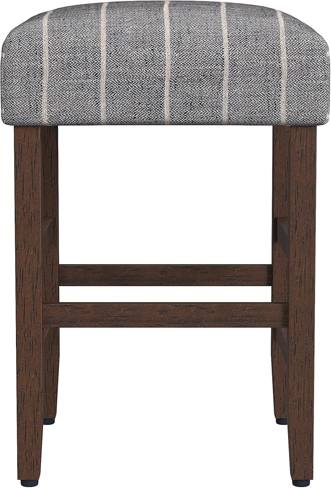 HomePop Home Decor Classic Open-Back Counter Height Barstool Square 24 Inch Bar Stools with Domed Cushion, Midnight Gray Woven Stripe