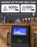 Load image into Gallery viewer, Commercial Ice Maker Machine 𝟏𝟎𝟎𝐋𝐁𝐒/𝐃𝐚𝐲, Undercounter Ice Makers 𝟑𝟎𝐋𝐁𝐒 Storage Bin and 𝟑𝟔 Ice Trays, Icemaker Machine Double Water Inlet with Water Line, Ice Scoop