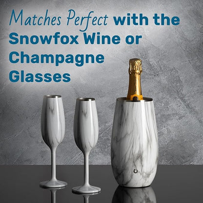 SNOWFOX Premium Vacuum Insulated, Triple Walled, Stainless Steel Wine Chiller w/Optimal fit to keep wine cold longer. Fits most Wine and Champagne Bottles. Non-Slip Silicon Base, Teak