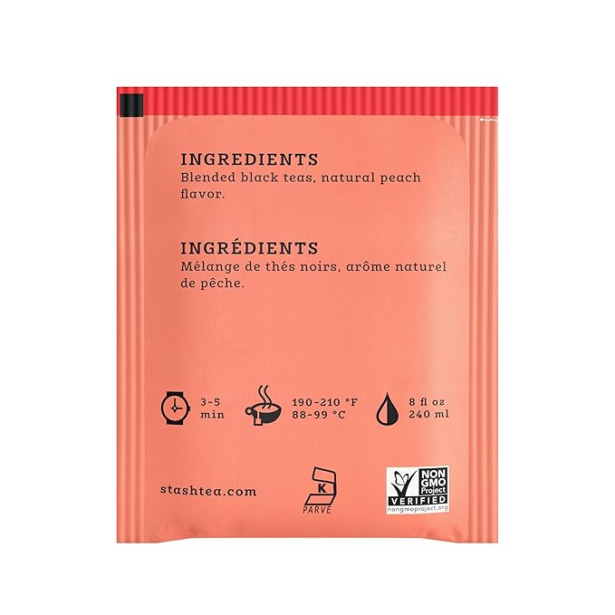 Stash Tea Peach Black Tea, Box of 100 Tea Bags (Packaging May Vary)