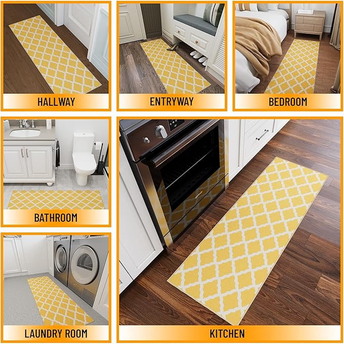 Ottomanson Hallway Runner Rug 2'2" x 6' Non Slip Trellis Area Rugs Easy to Clean Laundry Rug Runner Durable & Pet Friendly Floor Carpet Runners for Hallways Entryway Living Room Kitchen, Yellow
