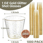 Load image into Gallery viewer, [1000 Pack 1oz Shot Glasses Disposable Cups, Gold Glitter Plastic Shot Glasses for Sauces &amp; Dips, Shot Cups Ideal for Tequila, Whiskey, Wine Tasting, Vodka &amp; Liquor