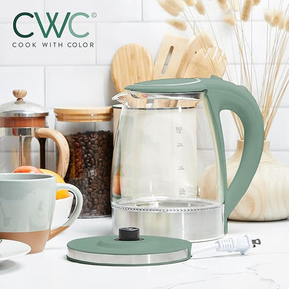 COOK WITH COLOR Electric Tea Kettle, 1.8L Cordless Hot Water Boiler, 1200W Rapid Boil, Auto Shutoff & Boil Dry Protection, BPA-Free, Sleek Countertop Design, Green