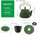 Load image into Gallery viewer, Cast Iron Tea Kettle Set, 33.8oz Hexagon Pattern Teapot Set with Cups and Cup Mats, Teapot Coated with Enameled Interior, Durable Cast Iron Teapot Set with Stainless Steel Infuser