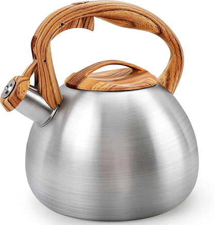 GGC Tea Kettle for Stove Top, 3.1QT/3L Whistling Tea Kettles for Boiling Water Coffee or Milk, Stainless Steel kettle Pot with Wood Parttern Handle for Home and Kitchen