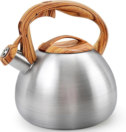 GGC Tea Kettle for Stove Top, 3.1QT/3L Whistling Tea Kettles for Boiling Water Coffee or Milk, Stainless Steel kettle Pot with Wood Parttern Handle for Home and Kitchen