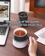 Load image into Gallery viewer, ZENS Tea Mug with Infuser and Lid for Loose Leaf Tea Steeper, 16.9oz Embossed Ceramic Tea Cup with Fine Tea Strainers, Wood Handle Large Diffusers Mugs for Tea Lovers Gifts
