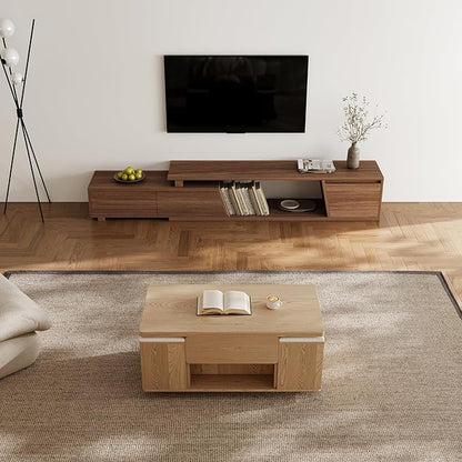 homary Natural Lift Top Coffee Table with Hidden Storage, 3 in 1 Multi-Function Modern Folding Center Table with 4 Stools and Casters