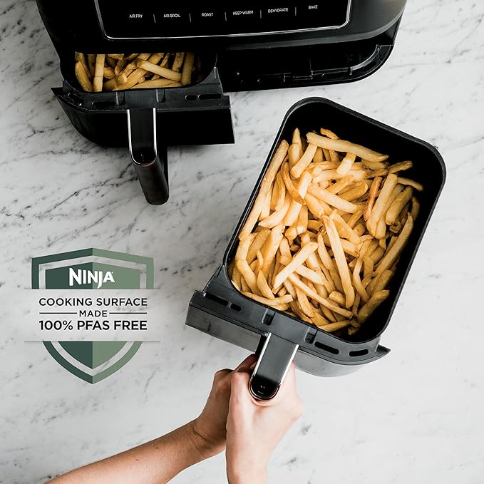 Ninja | Air Fryer | Finish Cooking Multiple Foods at the Same Time | 6-in-1 (Air Fry, Broil, Roast, Keep Warm, Dehydrate, Bake) | Fit up to 8lb Chicken Wings in the two 5 QT Baskets | DZ302