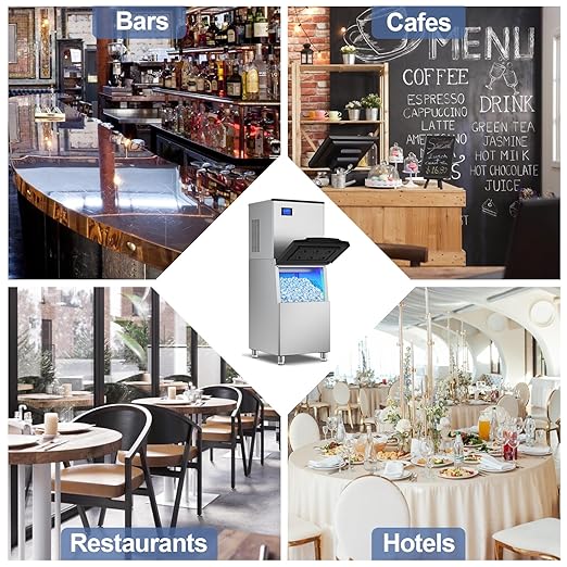 Ice Maker Commercial Ice Machine Large Capacity Stainless Steel 500 Lbs/24H Industrial Ice Machine, 350 Lbs Storage Commercial Ice Machines Free Standing, Cubes Ice Makers Commercial