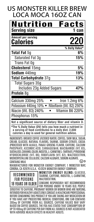 Monster Energy Killer Brew Loca Moca,15 Fl Oz (Pack of 12)