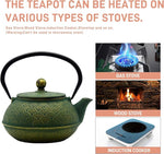 Load image into Gallery viewer, 900ml Cast Iron Tea Kettle,SECHUDO Teapot Coated with Enameled Interior for Loose Leaf, Small Cast Iron Teapot with Strainer for Stovetop Safe, Green Iron Kettle(30.4oz)