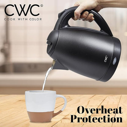 COOK WITH COLOR Electric Kettle - Rapid Boil, Sleek Design, and Safety Features - Great for Quick and Easy, Stainless Steel Black, 1.7 Liters