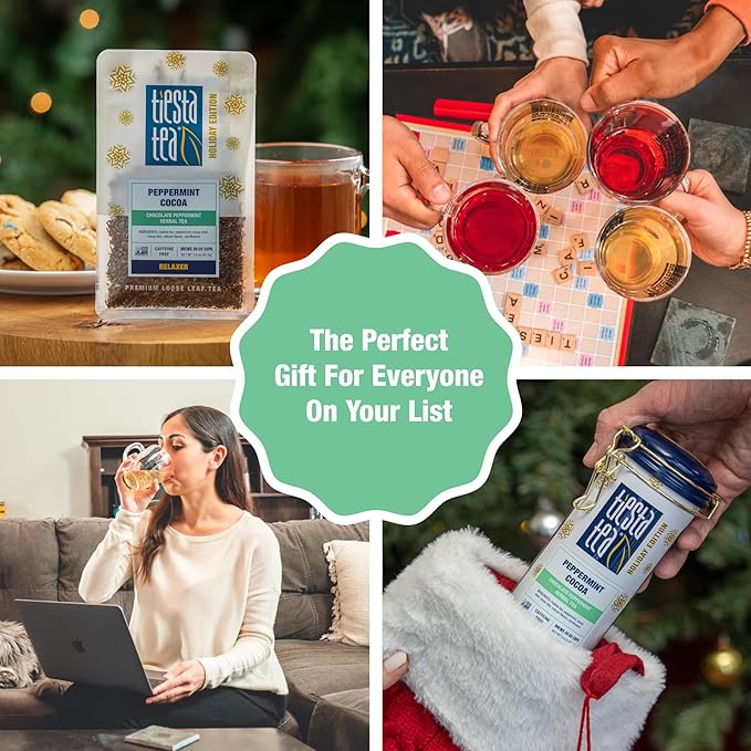 Tiesta Tea - Cozy Peppermint Cocoa, Loose Leaf, Chocolate Peppermint Herbal Tea, Premium Non-Caffeinated Holiday Blend, Make Hot or Iced & Up to 25 Cups, 1.5oz Resealable Pouch