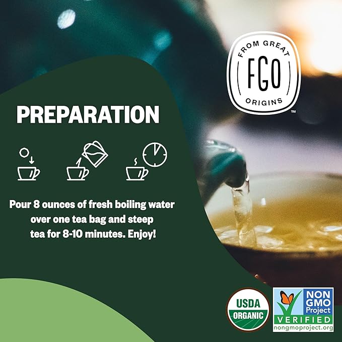 FGO Organic Nettle Leaf Tea, 100 Count, Eco-Conscious Tea Bags, Caffeine Free, Resealable Bag, Packaging May Vary (Pack of 1)