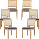 Load image into Gallery viewer, Vintage French Country Dining Chairs Set of 6, Rattan Dining Chairs with a Low Square Back, Grey Upholstered Dining Chair, Sillas para Comedor, Kitchen &amp; Dining Room Chair (Gray, Rattan, 6Pcs)