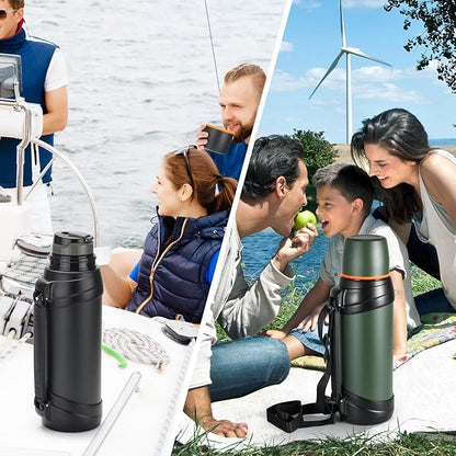 Large Thermosflask- 85oz Stainless Steel Insulated Bottle for Travel with BPA Free Cup - 2.5L Oversized Vacuum Insulated Thermoses with Handle and Strap for Hot & Cold Drinks(Green)