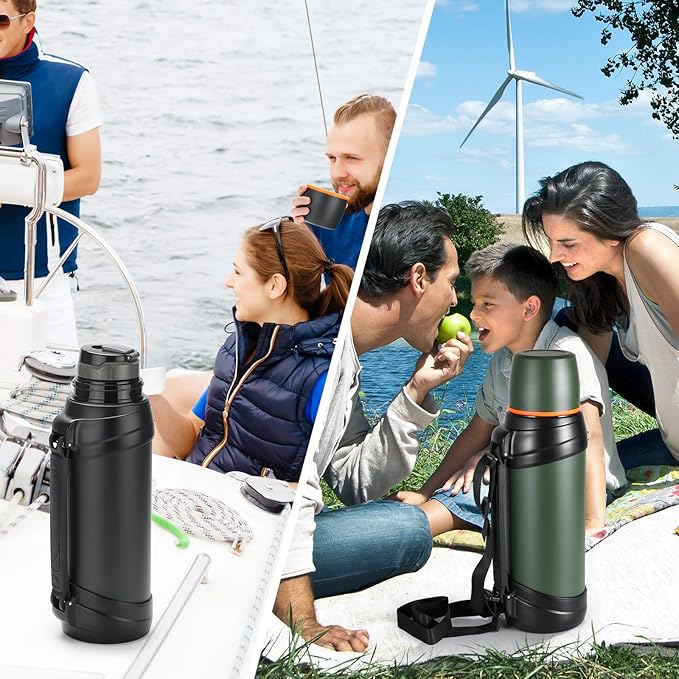 Large Thermosflask- 85oz Stainless Steel Insulated Bottle for Travel with BPA Free Cup - 2.5L Oversized Vacuum Insulated Thermoses with Handle and Strap for Hot & Cold Drinks(Black)