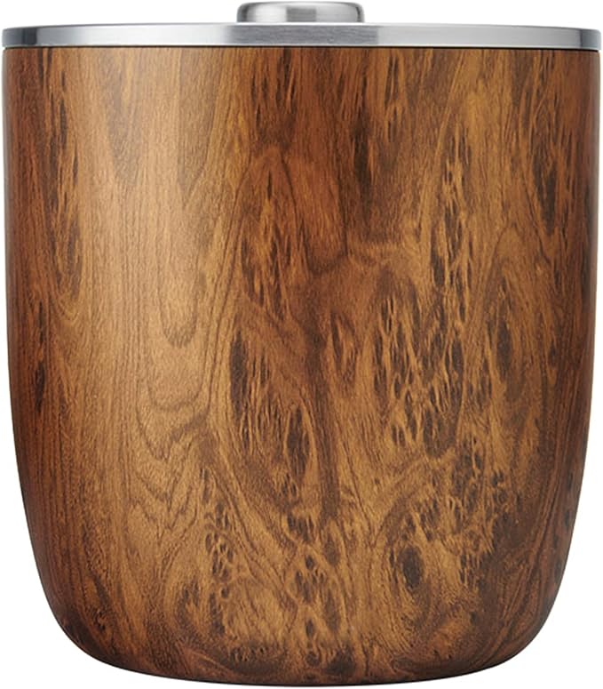 S'well Stainless Steel Ice Bucket XL, 100oz, Teakwood, Includes Lid And Scoop, Triple Layered Vacuum Insulated Container Keeps Ice Colder for Longer, BPA Free Barware