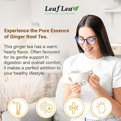 LeafLea 40 Ginger Tea Bags, 100% Pure & Natural from Dried Ginger Root Tea, Spicy & Comforting Herbal Tea Supports Digestion, Caffeine Free, Sugar Free, No Gluten, Non-GMO, Vegan