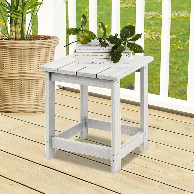 LZRS Adirondack Square Outdoor Side Table for Patio, Pool Composite Patio Table,HDPE End Tables for Backyard,Pool, Indoor Companion, Easy Maintenance & Weather Resistant(Sand)