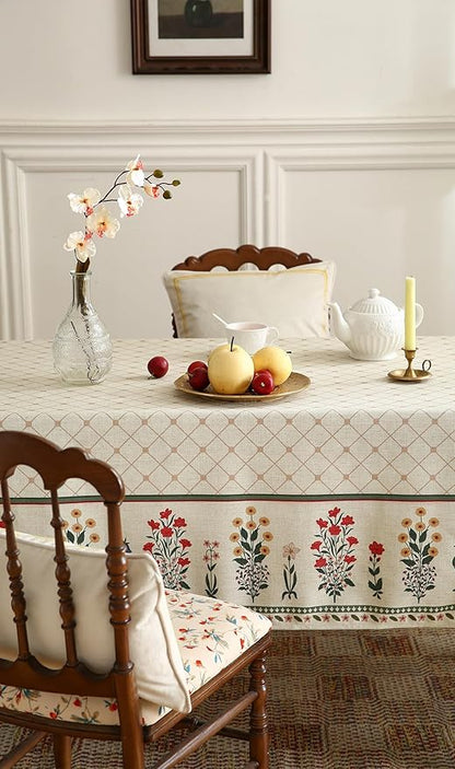 Designer Vintage Linen Floral Extra Long Rectangle Tablecloth,Fall Colorful Modern Table Cloth,Anti-Wrinkle Decor Tablecloths for Dining Thanksgiving Kitchen Christmas,63"*110"-Bertina E