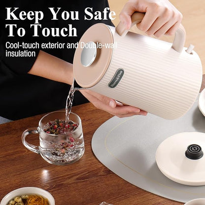 Nueve&Five 1.7L (57oz) Large Electric Kettle Perfect for 7+Cups of Tea and Coffee,2 quarts Double Wall Big Electric Tea Kettle,Auto Shut Off,1200W Hot Water Kettle Electric -Cream White
